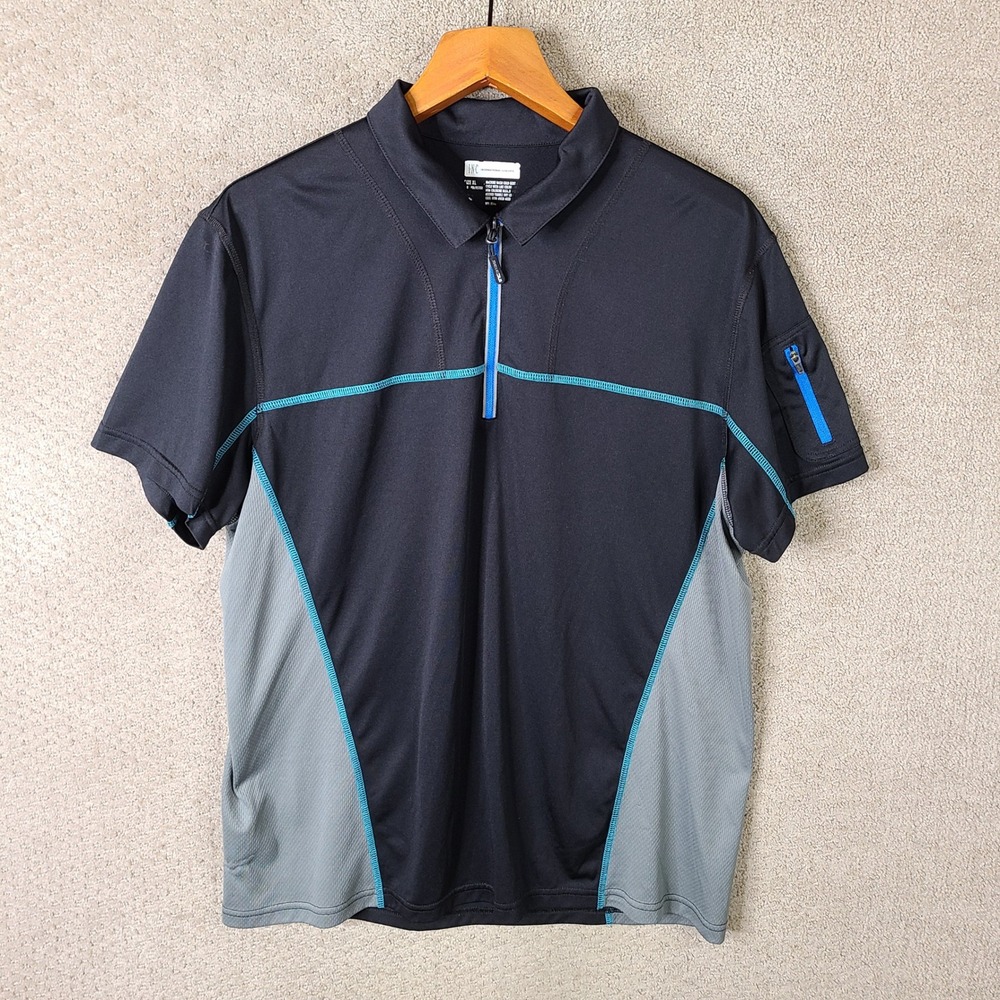 INC Shirt Mens XL Black Polo Quarter Zip Short Sleeve Polyester‎ Casual Athletic